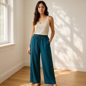 Unsubscribed 100% Silk Wide‑Leg Pants High Rise, Drawstring, Pockets, Sz S NWOT